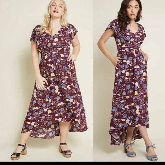 EUC MODCLOTH "GALLERY FLATTERY" HIGH LOW MAXI DRESS 4X - Picture 2 of 5